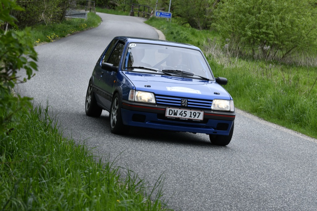 Peter Hansen, Store Heddinge og Hans Christian G Jensen, Store Heddinge Peugeot 205 GTI - 1987, tog med 24,4 strafpoint deres anden sejr af to mulige i denne sæson.
(Foto: Morten Dam)